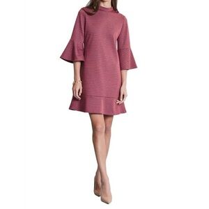 Tyler boe pink blue geometric pattern high neck mod style 3/4 bell sleeve dress